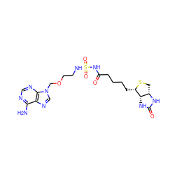 Nc1ncnc2c1ncn2COCCNS(=O)(=O)NC(=O)CCCC[C@@H]1SC[C@@H]2NC(=O)N[C@H]12 ZINC000263620503