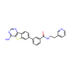 Nc1ncnc2c1sc1cc(-c3cccc(C(=O)NCCc4cccnc4)c3)ccc12 ZINC000205456885