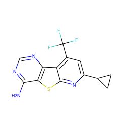 Nc1ncnc2c1sc1nc(C3CC3)cc(C(F)(F)F)c12 ZINC000040379527