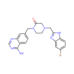 Nc1ncnc2cc(CN3CCN(Cc4nc5cc(Br)ccc5[nH]4)CC3=O)ccc12 ZINC000013439851