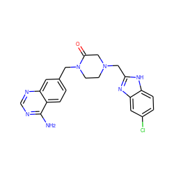 Nc1ncnc2cc(CN3CCN(Cc4nc5cc(Cl)ccc5[nH]4)CC3=O)ccc12 ZINC000013439835