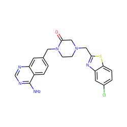 Nc1ncnc2cc(CN3CCN(Cc4nc5cc(Cl)ccc5s4)CC3=O)ccc12 ZINC000013439861