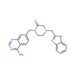 Nc1ncnc2cc(CN3CCN(Cc4nc5ccccc5[nH]4)CC3=O)ccc12 ZINC000012355012