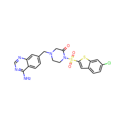 Nc1ncnc2cc(CN3CCN(S(=O)(=O)c4cc5ccc(Cl)cc5s4)C(=O)C3)ccc12 ZINC000027732963