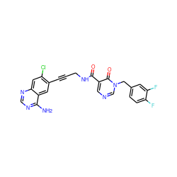 Nc1ncnc2cc(Cl)c(C#CCNC(=O)c3cncn(Cc4ccc(F)c(F)c4)c3=O)cc12 ZINC000169688238