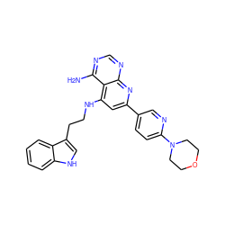 Nc1ncnc2nc(-c3ccc(N4CCOCC4)nc3)cc(NCCc3c[nH]c4ccccc34)c12 ZINC000013554710