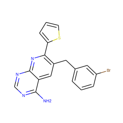 Nc1ncnc2nc(-c3cccs3)c(Cc3cccc(Br)c3)cc12 ZINC000028467196