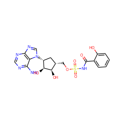 Nc1ncnc2ncn([C@@H]3C[C@H](COS(=O)(=O)NC(=O)c4ccccc4O)[C@@H](O)[C@H]3O)c12 ZINC000028604427