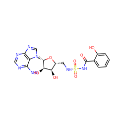 Nc1ncnc2ncn([C@@H]3O[C@H](CNS(=O)(=O)NC(=O)c4ccccc4O)[C@@H](O)[C@H]3O)c12 ZINC000040576330