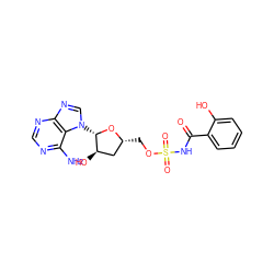 Nc1ncnc2ncn([C@@H]3O[C@H](COS(=O)(=O)NC(=O)c4ccccc4O)C[C@H]3O)c12 ZINC000028604534