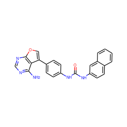 Nc1ncnc2occ(-c3ccc(NC(=O)Nc4ccc5ccccc5c4)cc3)c12 ZINC000014957347