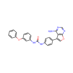 Nc1ncnc2occ(-c3ccc(NC(=O)Nc4cccc(Oc5ccccc5)c4)cc3)c12 ZINC000014957327