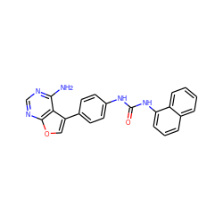 Nc1ncnc2occ(-c3ccc(NC(=O)Nc4cccc5ccccc45)cc3)c12 ZINC000014957342