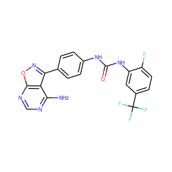 Nc1ncnc2onc(-c3ccc(NC(=O)Nc4cc(C(F)(F)F)ccc4F)cc3)c12 ZINC000036338831