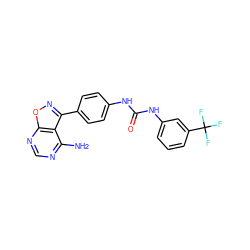 Nc1ncnc2onc(-c3ccc(NC(=O)Nc4cccc(C(F)(F)F)c4)cc3)c12 ZINC000036338826