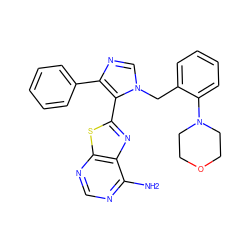 Nc1ncnc2sc(-c3c(-c4ccccc4)ncn3Cc3ccccc3N3CCOCC3)nc12 ZINC000049793155