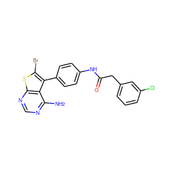 Nc1ncnc2sc(Br)c(-c3ccc(NC(=O)Cc4cccc(Cl)c4)cc3)c12 ZINC000063298407