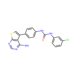 Nc1ncnc2scc(-c3ccc(NC(=O)Nc4cccc(Cl)c4)cc3)c12 ZINC000013673694