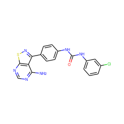 Nc1ncnc2snc(-c3ccc(NC(=O)Nc4cccc(Cl)c4)cc3)c12 ZINC000036338833