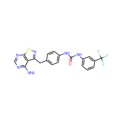 Nc1ncnc2snc(Cc3ccc(NC(=O)Nc4cccc(C(F)(F)F)c4)cc3)c12 ZINC000036338869