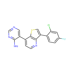 Nc1ncncc1-c1ccnc2c(-c3ccc(F)cc3Cl)csc12 ZINC000205214059