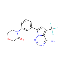 Nc1ncnn2c(-c3cccc(N4CCOCC4=O)c3)cc(C(F)(F)F)c12 ZINC001772651717