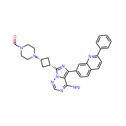 Nc1ncnn2c1c(-c1ccc3ccc(-c4ccccc4)nc3c1)nc2[C@H]1C[C@@H](N2CCN(C=O)CC2)C1 ZINC000254018046