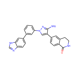 Nc1nn(-c2cccc(-c3ccc4nc[nH]c4c3)c2)cc1-c1ccc2c(c1)CCNC2=O ZINC000045365000