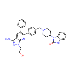 Nc1nn(CCO)c2nc(-c3ccc(CN4CCC(n5c(=O)[nH]c6ccccc65)CC4)cc3)c(-c3ccccc3)cc12 ZINC000029126872