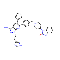 Nc1nn(CCc2c[nH]cn2)c2nc(-c3ccc(CN4CCC(n5c(=O)[nH]c6ccccc65)CC4)cc3)c(-c3ccccc3)cc12 ZINC000029126873