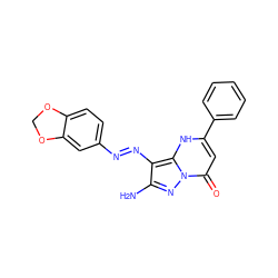 Nc1nn2c(=O)cc(-c3ccccc3)[nH]c2c1/N=N/c1ccc2c(c1)OCO2 ZINC000101508574