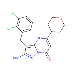 Nc1nn2c(=O)cc(C3CCOCC3)[nH]c2c1Cc1cccc(Cl)c1Cl ZINC000103082208