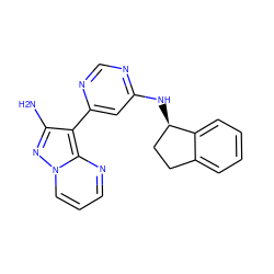 Nc1nn2cccnc2c1-c1cc(N[C@@H]2CCc3ccccc32)ncn1 ZINC000045257434