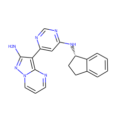 Nc1nn2cccnc2c1-c1cc(N[C@H]2CCc3ccccc32)ncn1 ZINC000045291321