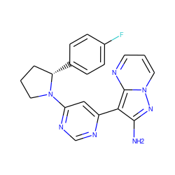 Nc1nn2cccnc2c1-c1cc(N2CCC[C@@H]2c2ccc(F)cc2)ncn1 ZINC000045318827