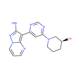 Nc1nn2cccnc2c1-c1cc(N2CCC[C@H](O)C2)ncn1 ZINC000045258179