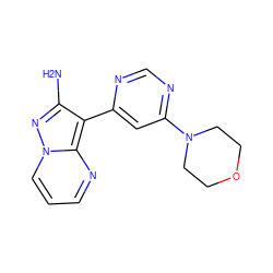 Nc1nn2cccnc2c1-c1cc(N2CCOCC2)ncn1 ZINC000045299385