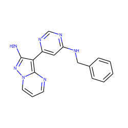 Nc1nn2cccnc2c1-c1cc(NCc2ccccc2)ncn1 ZINC000045257001