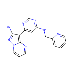 Nc1nn2cccnc2c1-c1cc(NCc2ccccn2)ncn1 ZINC000045291318