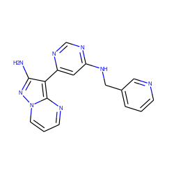 Nc1nn2cccnc2c1-c1cc(NCc2cccnc2)ncn1 ZINC000045317884