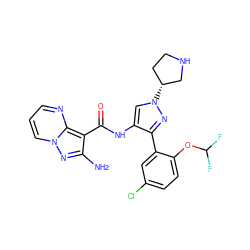 Nc1nn2cccnc2c1C(=O)Nc1cn([C@@H]2CCNC2)nc1-c1cc(Cl)ccc1OC(F)F ZINC001772609079