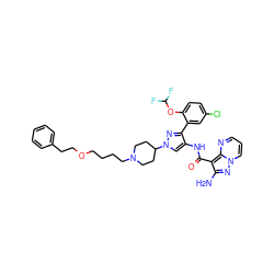 Nc1nn2cccnc2c1C(=O)Nc1cn(C2CCN(CCCCOCCc3ccccc3)CC2)nc1-c1cc(Cl)ccc1OC(F)F ZINC001772580150