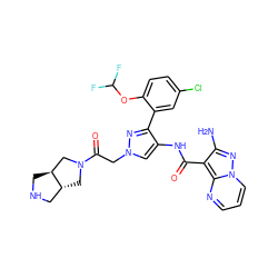 Nc1nn2cccnc2c1C(=O)Nc1cn(CC(=O)N2C[C@@H]3CNC[C@H]3C2)nc1-c1cc(Cl)ccc1OC(F)F ZINC001772641287