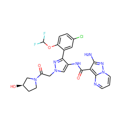 Nc1nn2cccnc2c1C(=O)Nc1cn(CC(=O)N2CC[C@@H](O)C2)nc1-c1cc(Cl)ccc1OC(F)F ZINC001772578402