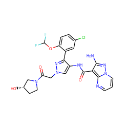 Nc1nn2cccnc2c1C(=O)Nc1cn(CC(=O)N2CC[C@H](O)C2)nc1-c1cc(Cl)ccc1OC(F)F ZINC001772592634