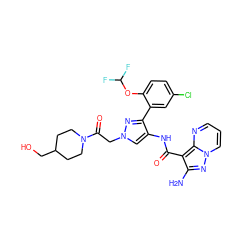 Nc1nn2cccnc2c1C(=O)Nc1cn(CC(=O)N2CCC(CO)CC2)nc1-c1cc(Cl)ccc1OC(F)F ZINC001772624853