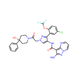 Nc1nn2cccnc2c1C(=O)Nc1cn(CC(=O)N2CCC(O)(c3ccccc3)CC2)nc1-c1cc(Cl)ccc1OC(F)F ZINC001772635875