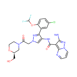 Nc1nn2cccnc2c1C(=O)Nc1cn(CC(=O)N2CCO[C@H](CO)C2)nc1-c1cc(Cl)ccc1OC(F)F ZINC001772599562