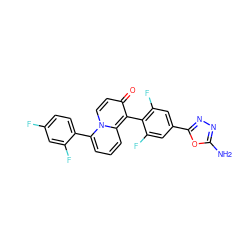 Nc1nnc(-c2cc(F)c(-c3c(=O)ccn4c(-c5ccc(F)cc5F)cccc34)c(F)c2)o1 ZINC000034984360