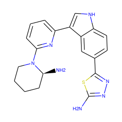 Nc1nnc(-c2ccc3[nH]cc(-c4cccc(N5CCCC[C@@H]5N)n4)c3c2)s1 ZINC000145418611